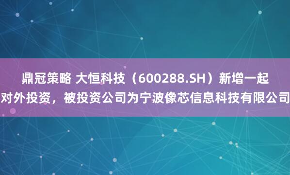 鼎冠策略 大恒科技（600288.SH）新增一起对外投资，被投资公司为宁波像芯信息科技有限公司
